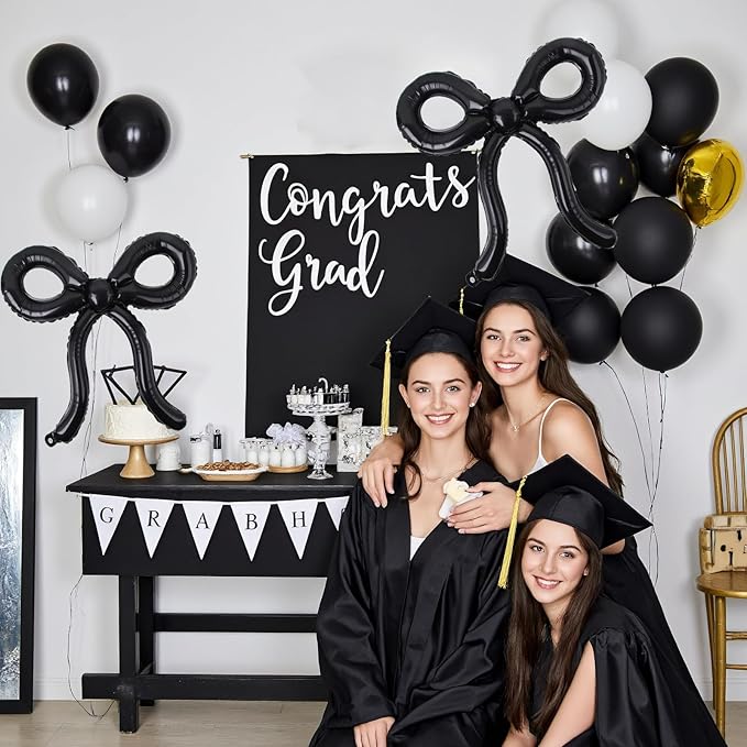 6Pcs Black Bow Balloons Bow Birthday Decorations Bow Theme Birthday Party Decor for Bridal Shower Baby Shower Engagement Bachelorette Party Decorations 26 x 24 Inch