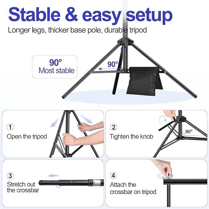 EMART 10x8.5FT Backdrop Stand, Photo Video Studio Adjustable&Lockable Heavy Duty Background Support System Kit with 6 Backdrop Clamps, 2 Sandbag and Carry Bag for Photography, Parties, Wedding, Video