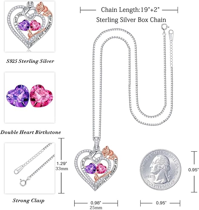Iefil Christmas Gifts for Wife Women - 925 Sterling Silver Double Birthstone Necklace, Anniversary Birthday Gifts for Women, Jewelry Gift for Wife Girlfriend Mom Her