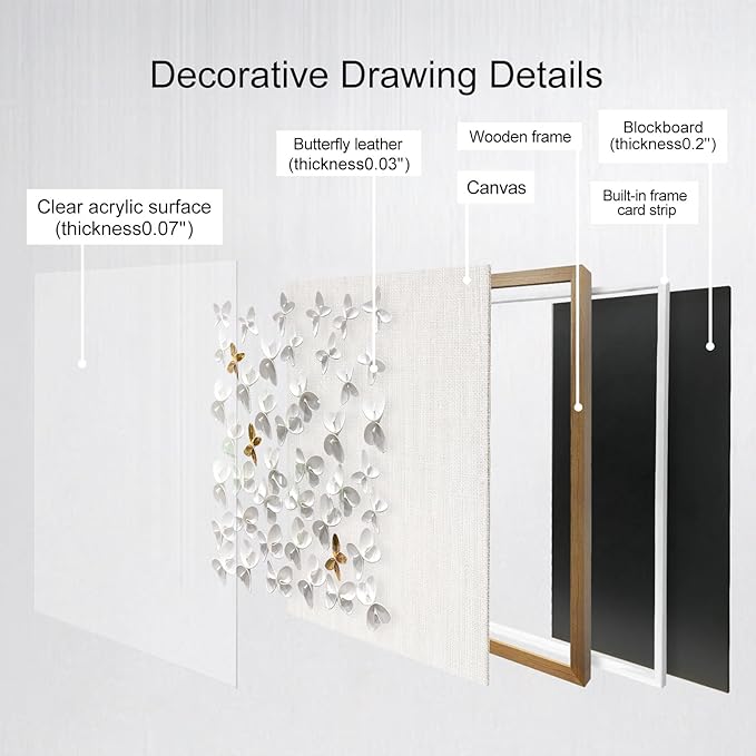 BrightA3D Textured wall decorations, leather and metal-tinged golden and white metal butterfly wall sculptures, large artworks, gradient colors, modern artworks, suitable for decoration in living rooms and bedrooms. 23.6"x23.6"
