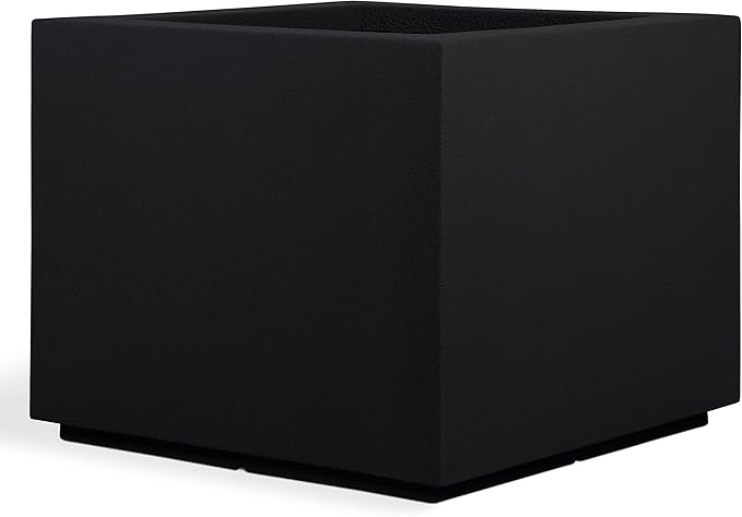 PolyStone Monterray Modern Outdoor/Indoor Square Planter, 23" L x 23" W x 19" H, Lightweight, Heavy Duty, Weather Resistant, Polymer Finish, Commercial Grade and Residential (Black)