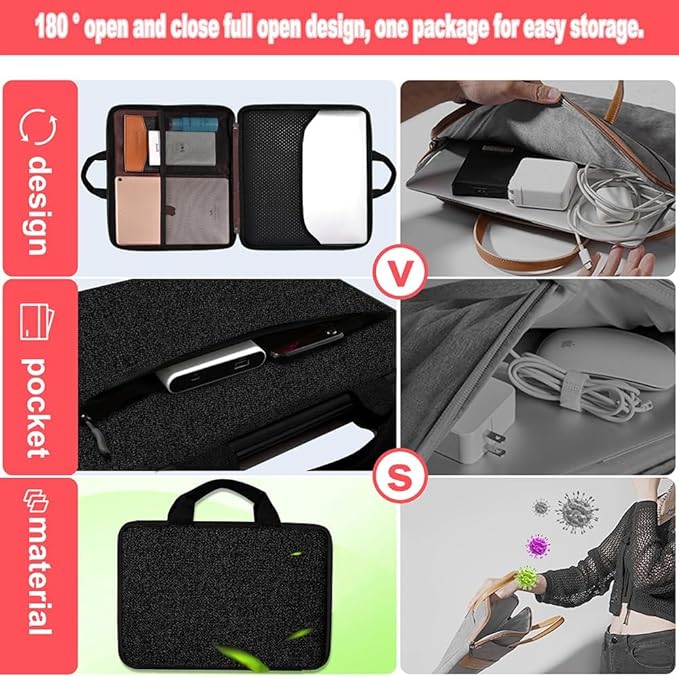 Hseok Laptop Case 13.3-14 inch Briefcase Handbag, Water-Resistant and Shockproof Computer Sleeve Compatible with MacBook Pro 14", Mac Air/Pro 13.3" and 13"-14" Notebooks Chromebooks,Black