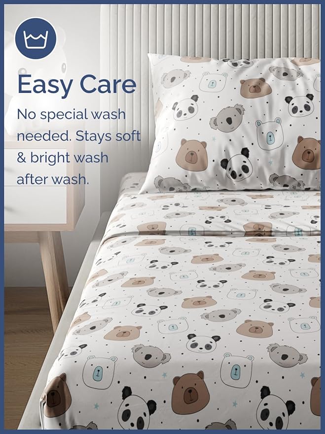 Kids Bears Twin 3 Piece Sheet Set - Boys, Girls, Teens, Toddler - Easy Fit, Deep Pockets - Breathable, Hotel Quality Bedding Sheets - Machine Washable - Wrinkle Free - Cute, Cozy & Soft - CGK Linens