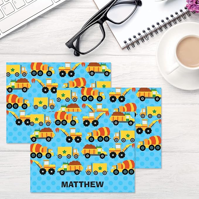 Current Construction Kids Personalized Note Cards - 24 Cards with White Envelopes, 4¼ x 5½ Inch Size, Blank Stationery, Add Names or Text, For Thank You Notes, Invitations, & Announcements