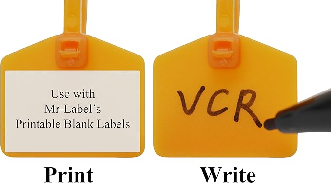Mr-Label 4-3/8” Nylon Cable Zip Ties Tags Labels Marker – Write on | Self-Locking – with Free Printable Labels - for Wire Marking and Organizing (100, Yellow)