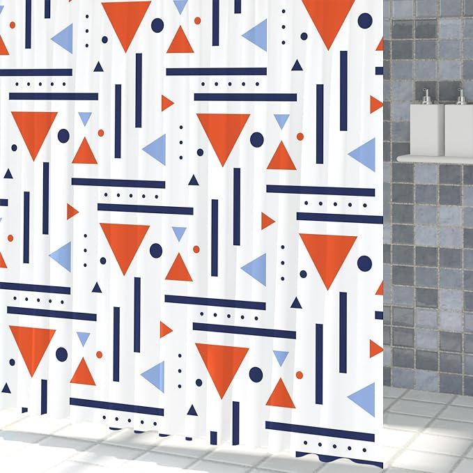 Abstract Geometric Shower Curtain Colorful Geometric Abstract Boho Orange Triangle, Modern Minimalist Boho Art Bathroom Decor Waterproof Fabric Bath Curtain 72x84 inch