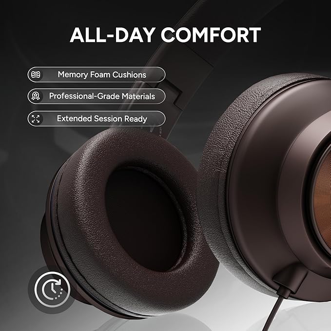 ARTIX CL750 Over Ear Headphones Wired with Mic & Volume Control, Audio with 100% Noise Cancelling Computer Wired, Plug in for Laptop, Dj Corded Studio Headphones