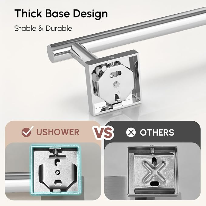 USHOWER Polished Chrome Bath Towel Bar, 30 Inch Towel Racks for Bathroom Wall Mounted, 304 Stainless Steel Towel Holder with Square Base, Modern Home Decor (Total Length 32 Inch)
