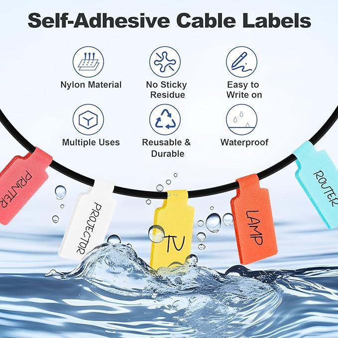 40 Pack Cable Labels Tags, White Write On Wire Cord Tags and Charger Labels Waterproof for Cable Management and Identification Electronics (Oval)