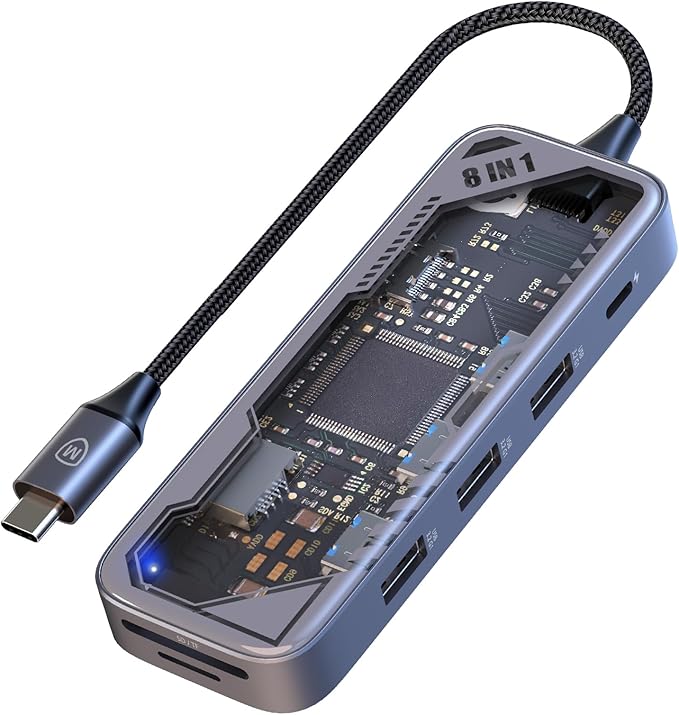 MicroPack USB C Hub 8 in 1, 100W PD Charging, 4K@60Hz HDMI, 3 USB 3.2 GEN1 5Gbps, TF/SD Card Reader, Gigabit Ethernet, Multi-Port Adapter Docking Station for MacBook ProAir iPad Laptop Type C Devices