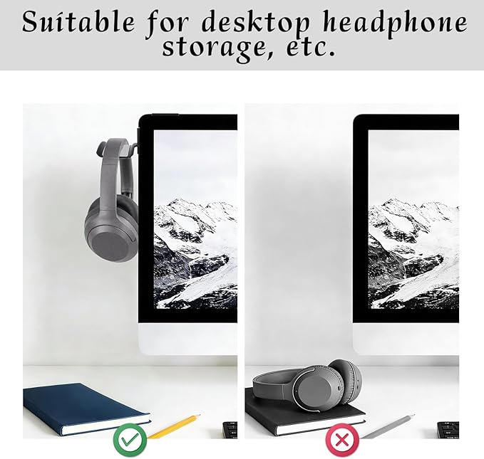 Fukaisu Clamp-On Monitor Headphone Stand, Adjustable Headset Holder Monitor Mount with Silicone Protection Desk Organizer for Home Office Gaming & Study