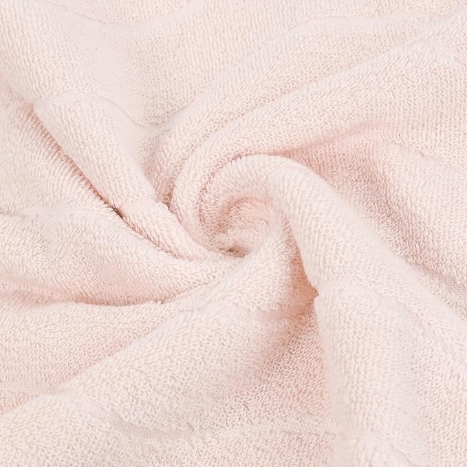 2-Piece Hand Towels for Bathroom with Wavy Striped Jacquard, Premium Quick Dry Spa Face Towels 13"x29", Blush Pink
