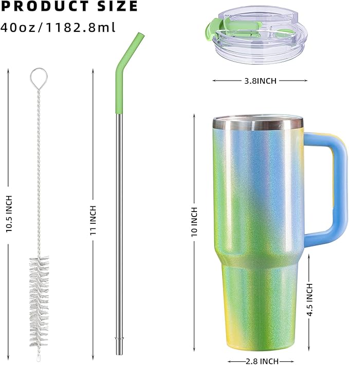 40 oz tumbler with handle and straw,Double Wall Vacuum Reusable Stainless Steel Insulated Water Bottle,With Leak Proof lid and Straw for Iced or Cold Beverages (Fairyland)