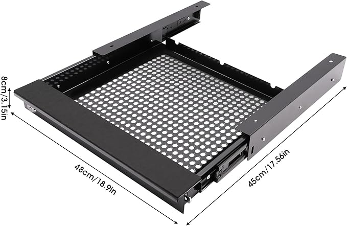 18.9" Under Desk Storage Drawer with Holes, Locking Design Black Sliding Pull-Out Drawer for Sit Stand Workstation
