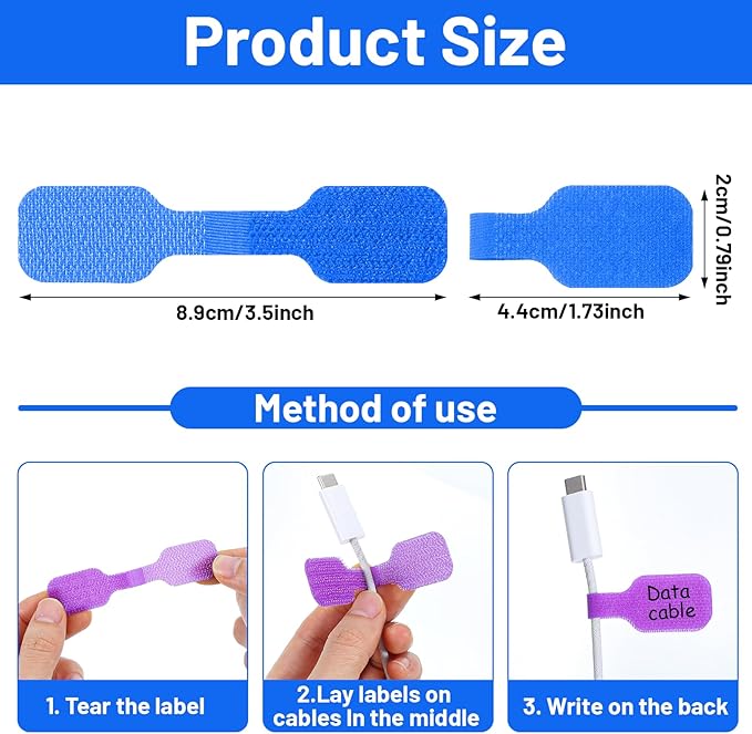40 Pcs Cable Labels for Cords, Nylon Write On Cord Labels Tags for Electronics, Wire Markers Electrical Reusable Large Size Plastic Label for Charging Cords Management and Identification 8 Colors