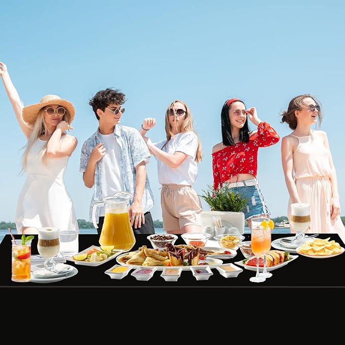WNINK 2 Pack Black Tablecloths Disposable Table Covers 54" x 108" Table Cloths for BBQ Birthday Picnic Bridal Shower Engagement Wedding Plastic Table Cloths for Parties