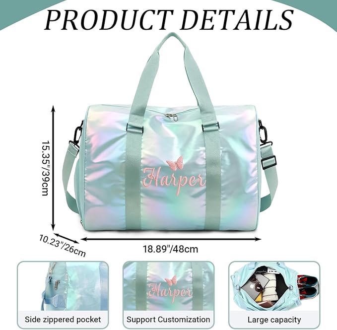 Personalized Dance Duffle Bag for Girls with Embroidered Name Custom Travel Duffle Sport Gym Bag for Women Cheerleading Weekender Overnight Luggage Bag with Shoe Compartment Customized Gifts Pink