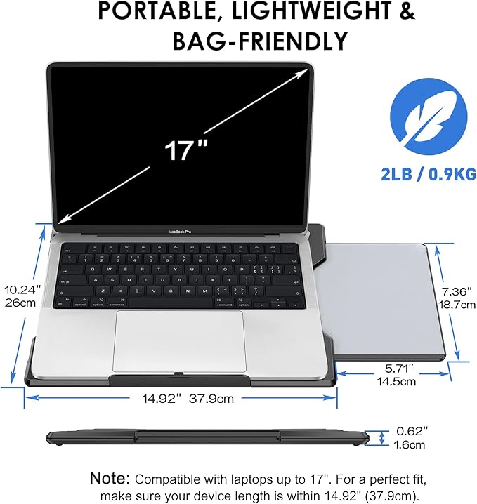 DeskLogics Laptop Lap Desk for Bed & Couch, Portable Laptop Lap Pad with Retractable Left/Right Mouse Pad, Stable & Comfortable Lap Tray for Sofa, Travel, Writing & Home Office