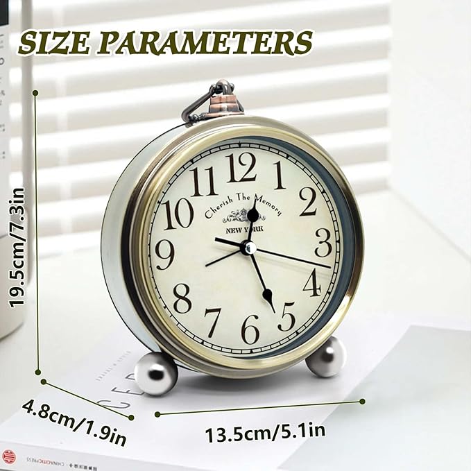 Oxmidud 5'' Retro Vintage Metal Desk Alarm Clock - Non-Ticking Silent Analog Table Clocks - Battery Operated Quartz Clock for Bedside Desk Table Bedrooms Living Room Home Office Decor