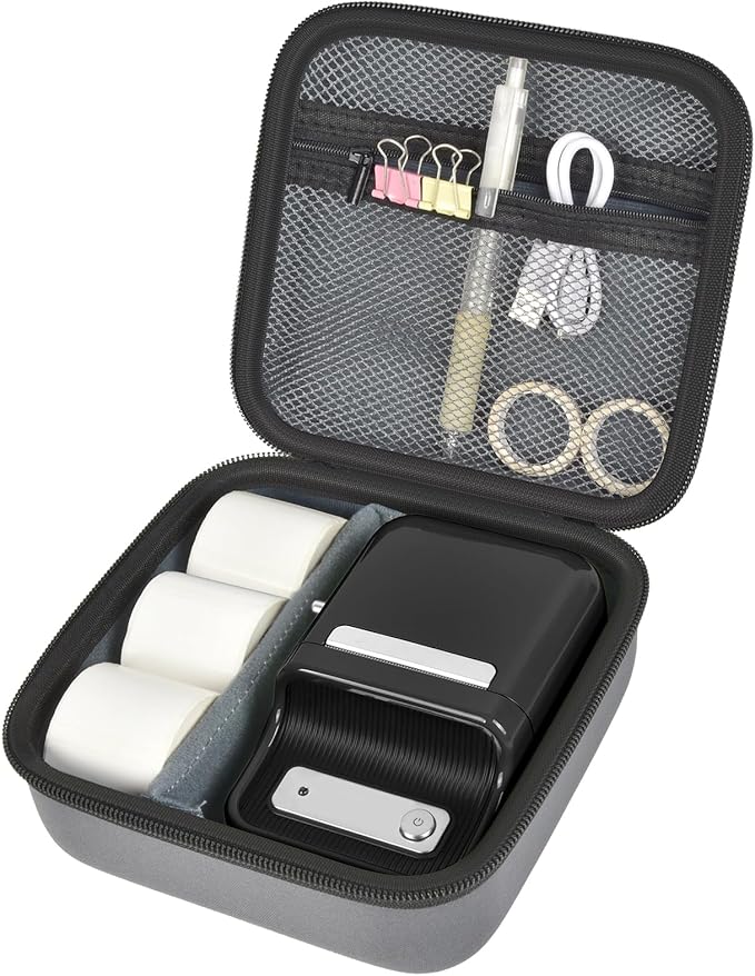 ALKOO Case Compatible with NIIMBOT B21 / B1 Label Maker Wireless Thermal Label Printer, Holder for Inkless Label Maker & Labeling Tapes Refills, with Mesh Pocket for Cable Accessories (Grey)
