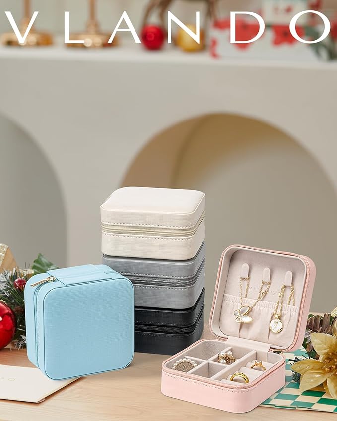 VLANDO Travel Jewelry Case - Teacher Appreciation Gifts for Women - Small Jewelry Travel Organizer Box Travel Essentials Gift for Teen Girl Women - Blue*6 pack
