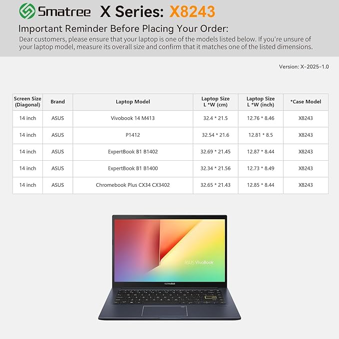 Smatree Hard EVA Protective Sleeve Compatible for 14 inch ASUS P1412, for 14 inch Vivobook 14 M413, for 14inch ExpertBook B1 B1402/B1400, for 14inch Chromebook Plus CX34 CX3402 Case, Green (X8243G)