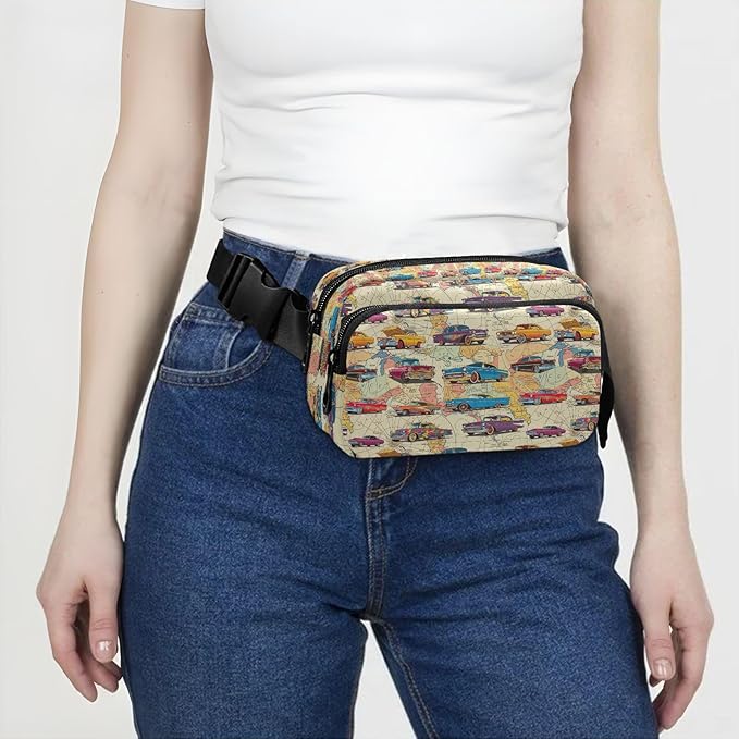 Vintage Car Fanny Pack for Women Men Water Resistant Fashion Waist Packs with Adjustable Strap Belt Bag for Travel Workout Jogging Hiking 21220294