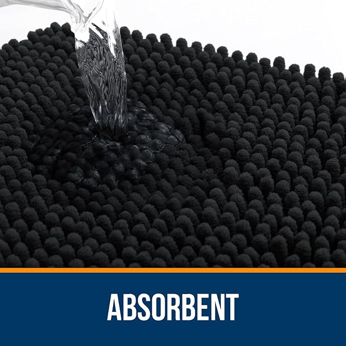 OLANLY Bathroom Rugs 36x24, Extra Soft Absorbent Chenille Bath Rugs, Rubber Backing Quick Dry, Machine Washable Bath Mats for Bathroom Floor, Tub and Shower, Home Decor Accessories, Black