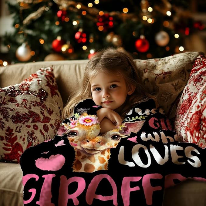 Giraffe Blanket, Giraffe Gifts for Women, Just a Girl Who Loves Giraffes Throw Adult Flannel Fleece Throw Blanket Decor for Couch Sofa Bed