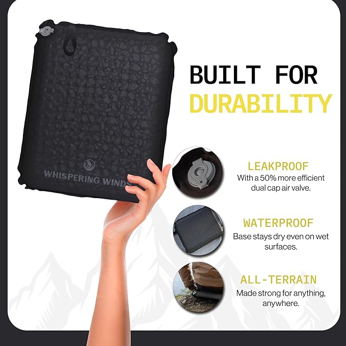 Whispering Winds Inflatable Seat Cushion - Comfortable Blow-up Foam Pad for Airplane, Travel, Stadium, Outdoors, Camping, Car & More
