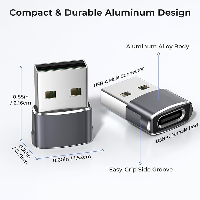 Basesailor USB to USB C Adapter for iPhone 17 Pro Max,16 15 Charger Adapter 2Pack,Type C Female to USBA Male Converter for Apple Watch iWatch S11 S10 SE,AirPods Pro 3 4,iPad mini 7 6 Air 5,Samsung S25