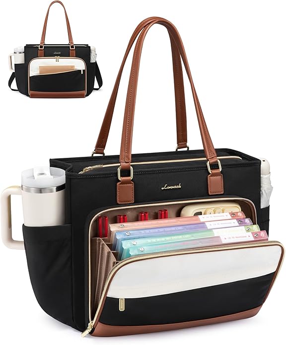 LOVEVOOK Teacher Tote Bag, Laptop Bag for Women with Accordion File Organizer, Nurse Work Bag for Office & Business Supplies