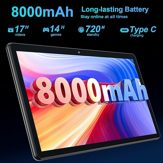 PYNAREL Android Tablet with Keyboard, 26GB+256GB, 2TB Expand, Android 15 Tablet 10 inch with Octa-Core, 8000mAh, 5G WiFi, BT5.0, Widevine L1, Split Screen, Case, Mouse, Stylus(Green Case)