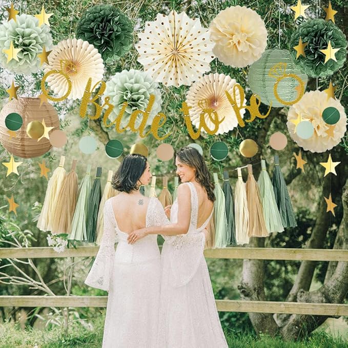 Bridal Shower Decorations Sage Green Bachelorette Party Decorations Bride To Be Banner Olive Sage Green Paper Pom Poms Paper Tassel Garlands Wedding Shower Party Decor