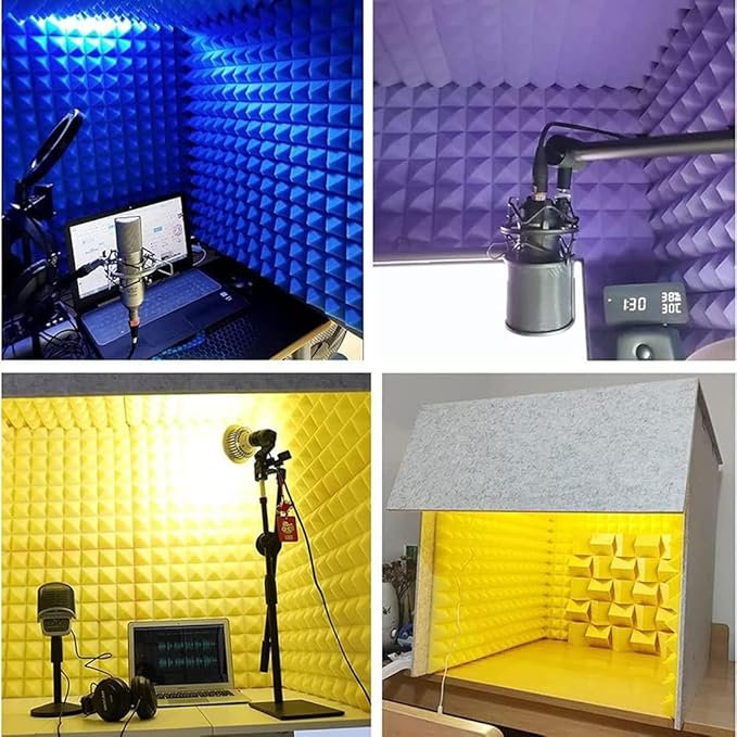 Sound Proofing Panels Portable Sound Proof Foam Panels Soundproof Booth 80 * 80 * 80CM Desktop Soundproof Cover Vocal Recording Booth for Recording Studio, Home, Offices,Yellow