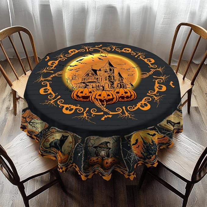 Eikione Round Tablecloth 60inch, Halloween Tablecloth Grimace Waterproof and Wrinkle-Free, Table Covers, Summer Decorations for Home Dining