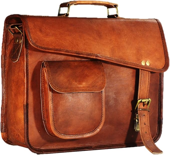 URBAN DEZIRE Men's Genuine Leather Small Briefcase Messenger Satchel I pad Tablet Bag 13 inch