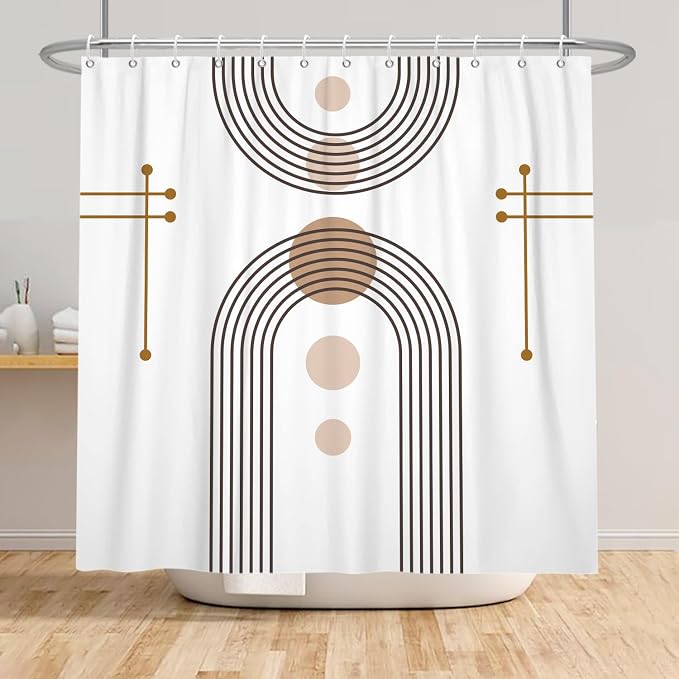 Mid Century Boho Shower Curtain Abstract Arch Sun Rainbow Modern Minimalist Geometric Aesthetic Shower Curtains for Polyester Fabric Bathroom Decorations 72x84 inch