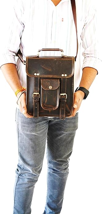 URBAN DEZIRE Men's Genuine Leather Small Briefcase Messenger Satchel Ipad Tab Tablet Bag 11 compatible with Apple product