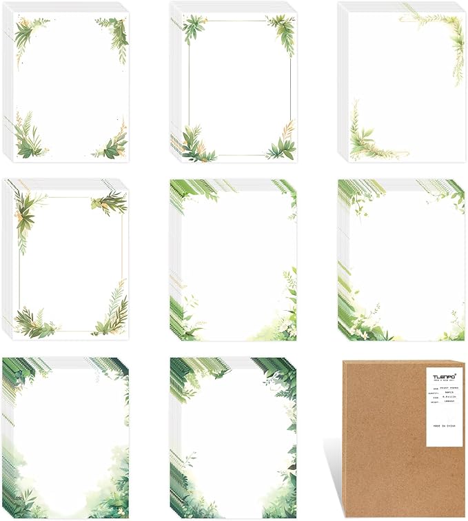 Tlenpo Greenery Theme Stationery Letter, 8.5 x 11 Inches, 80 Double-Sided, Pretty Printer Paper, Decorative Paper for Wedding, DIY Drawing, Thank Greeting Stationery Supplies, 100 gsm, 8.5 x 11 Inches