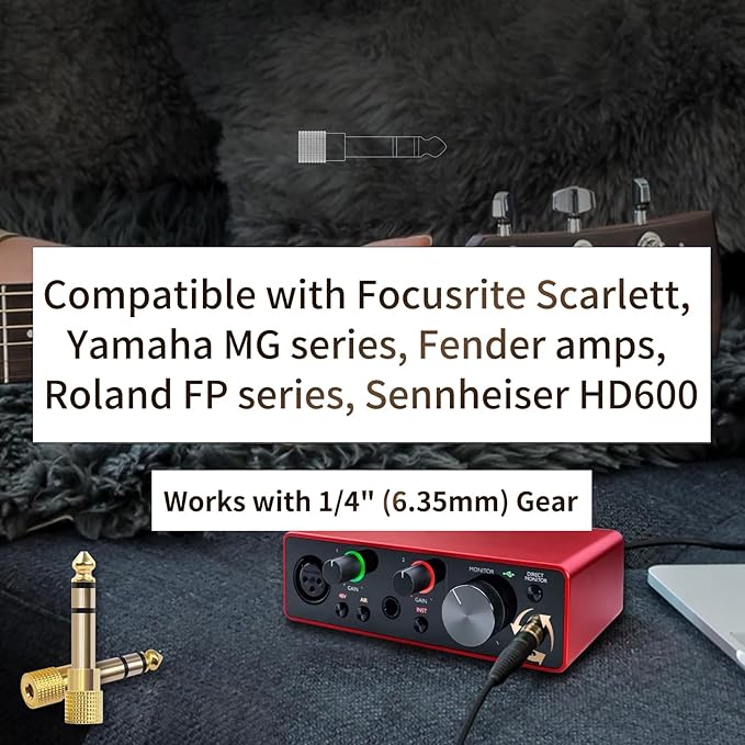 Nadadora 6.35mm (1/4 Inch) Male to 3.5mm (1/8 Inch) Female Stereo Audio Adapter, 1/4 to 1/8 Headphone Jack Converter for Guitar Amp, Mixer, Speaker, Earphones, AUX Cable 2 Pack