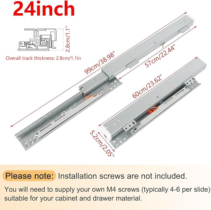 TMGSK Pair Undermount Drawer Slides Bottom Mount Pull Out Shelf Slider Under Mount Drawer Glides Full Extension Soft Close Drawer Runner Shelf Track for Kitchen Face Frame or Frameless Cabinet Drawer