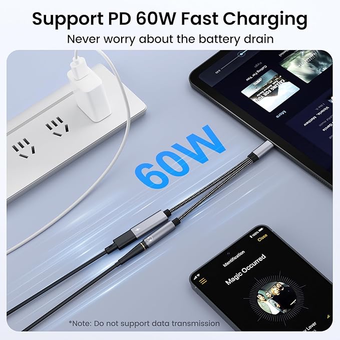 Samsung Galaxy S25 Headphone Adapter, USB C to AUX Mic Jack with PD 60W Fast Charging for Stereo, Earphones, Compatible with Samsung Galaxy S25/S25+/S25 Ultra/S24/S24+, Google Pixel 8/7