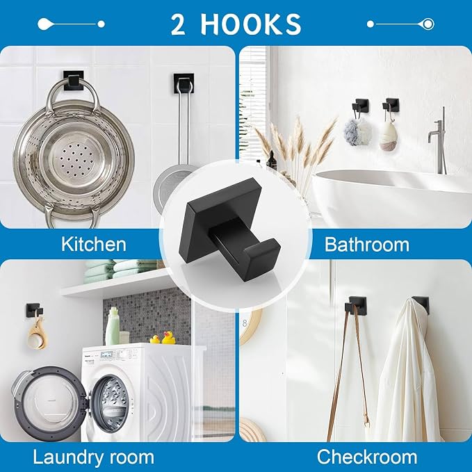 Matte Black 10 Pieces Bathroom Hardware Accessories Set Towel Bar Set Towel Holder Racks Set for Bathroom,SUS304 Stainless Steel,Wall Mounted 16-Inch