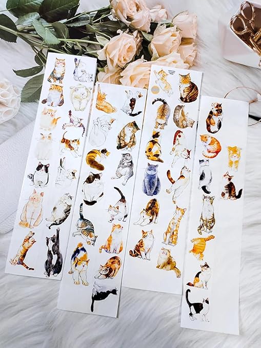 RICHTAPES-Seahorse Forest Vol3-A20 Meow,Original Design Cute Cat Vintage Thin Washi Tape Stickers,for Scrapbook Supplies,Scrapbook Tape Stickers,Junk Journal Stickers,Bullet Journal Supplies