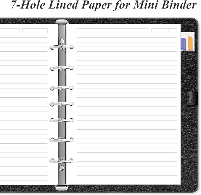(2-Pack) Mini Binder Lined Paper for 3 or 7 Ring Binders - 200 Sheets/400 Pages Paper Refills, 100gsm, 5.8" x 8.5"