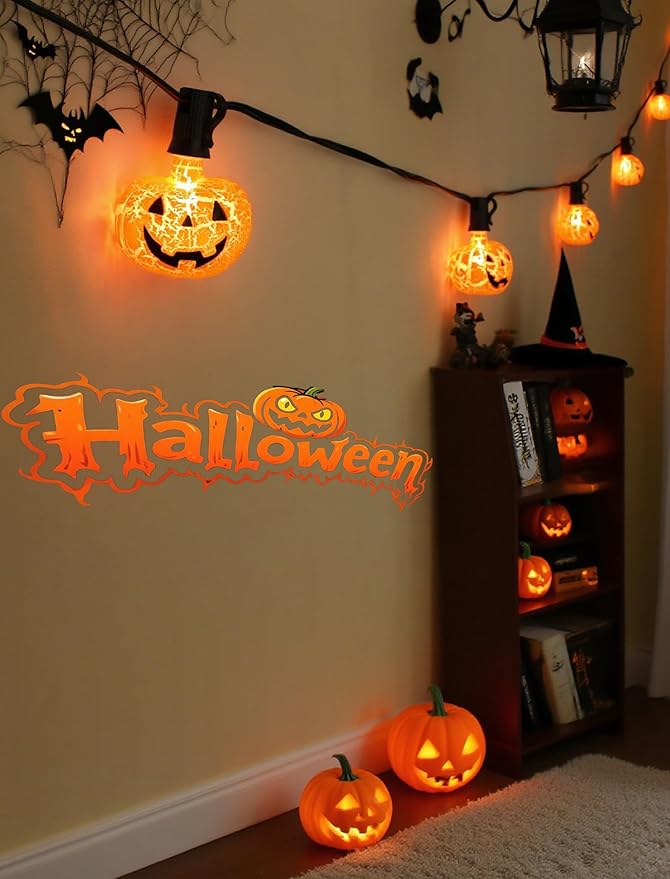Create a Timeless Halloween Welcome: 10.5 Feet Classic Pumpkin String Lights, Plug-in & Extendable, Waterproof Indoor/Outdoor Vintage Style Lights for a Cozy Porch, Yard, and Autumn Party Decor
