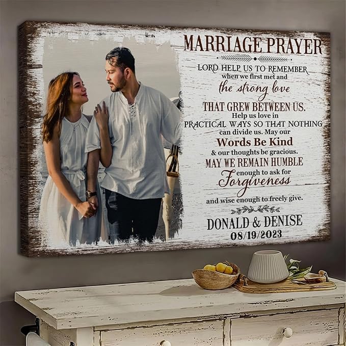 Dem Canvas Personalized Canvas Prints, Custom Photo And Name, Marriage Prayer Canvas with Photo, Custom Couple Wall Art, Wedding Engagement Anniversary Valentines Gift (24x16)