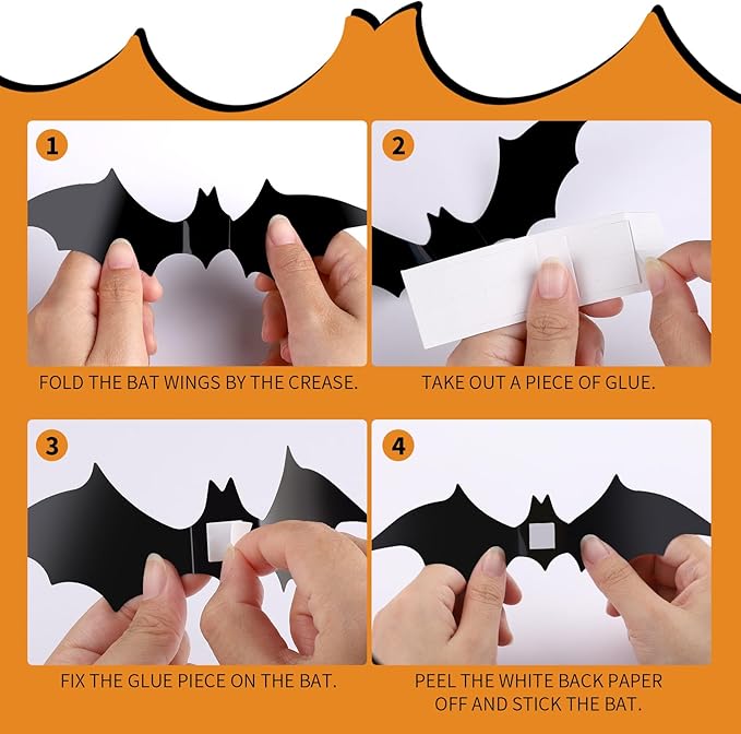 FANDAMEI 140PCS Bats Halloween Decoration, 5 Sizes Bats Wall Decor Party, 3D Bat Wall Decor for Halloween Decorations Indoor Outdoor. Black Sticky Bats Home, Bat Stickers for Window(140PCS)