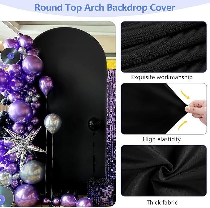 Metal Arch Backdrop Stand and Cover Set 7.2 ft, Wedding Arch Stand with Black Cover for Party, Birthday, Wedding, Bridal Shower, Baby Shower (Black, 7.2 ft)